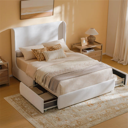 RECCI Upholstered Wingback Bed Frame with Storage Drawers
