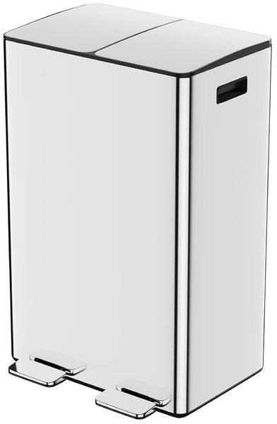 16 Gallon Dual Garbage Bin Recycle Combo, Slim Stainless Steel, 60L Trash Bin for Kitchen/Office, Silver