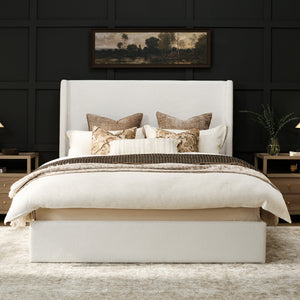 RECCI Upholstered Wingback Bed Frame with 53'' Extra Tall Headboard