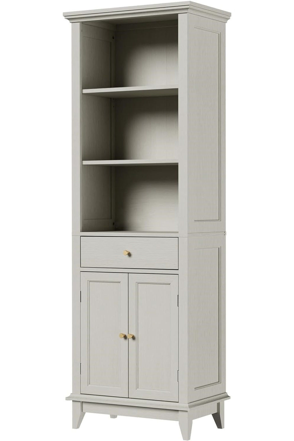 Bookcases with 4 Doors and 1 Drawer, Floor Standing Display Storage with 1 Adjustable Shelf, Tall Bookcase for Home Office, Living Room (White Oak, 4 Doors)