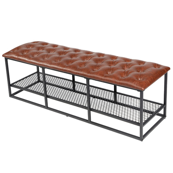 cozy-castle-52-faux-leather-bench-entryway-bench-with-storage-shelf-upholstered-dining-bench-button-tufted-ottoman-bedroom-bench-brown